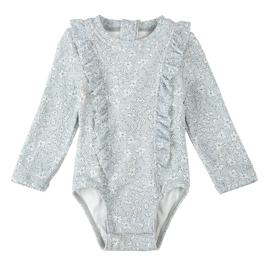 Maillot UV Manches Longues Fleurs 0-24mois-Petit Lem-Bleu-0-3 m-LEM-26SRM03M12B-CLÉMENT