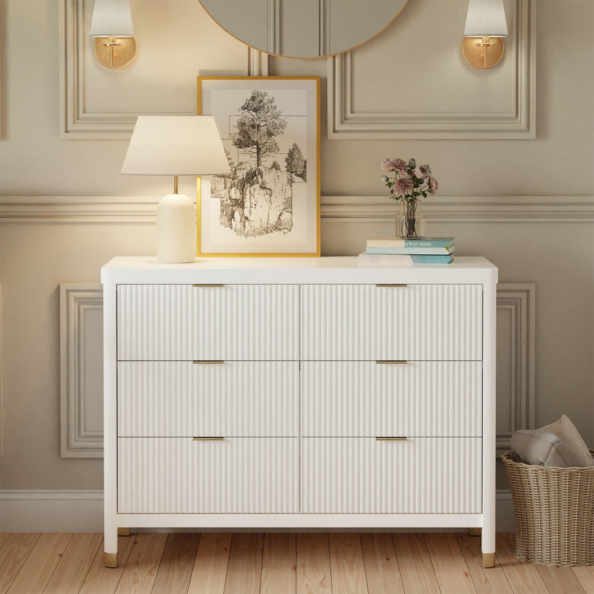 Commode 6 tiroirs Brimsley Tambour - Blanc Chaud-Namesake-LET-M26716RW-CLÉMENT