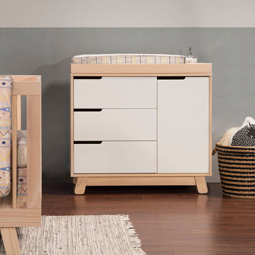 Meuble à Langer à 3 Tiroirs Hudson avec Plateau Amovible - Naturel Lavé / Blanc-Babyletto-LET-M4223NXW-CLÉMENT