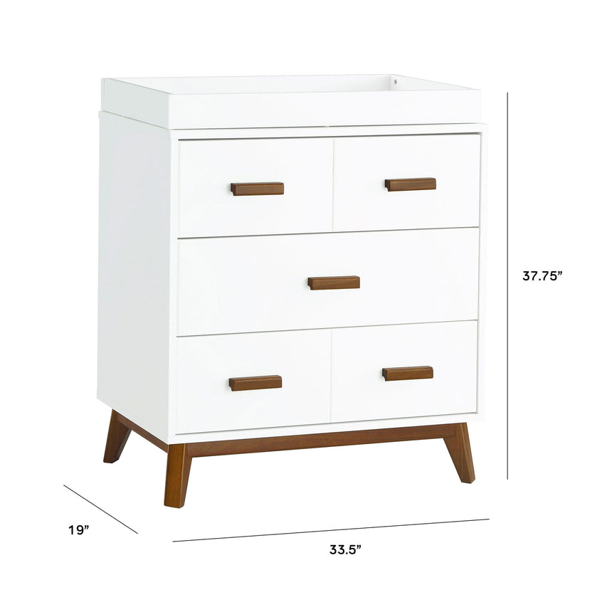 Meuble à Langer 3 Tiroirs Scoot - Blanc / Noyer-Babyletto-LET-M5823WNL-CLÉMENT