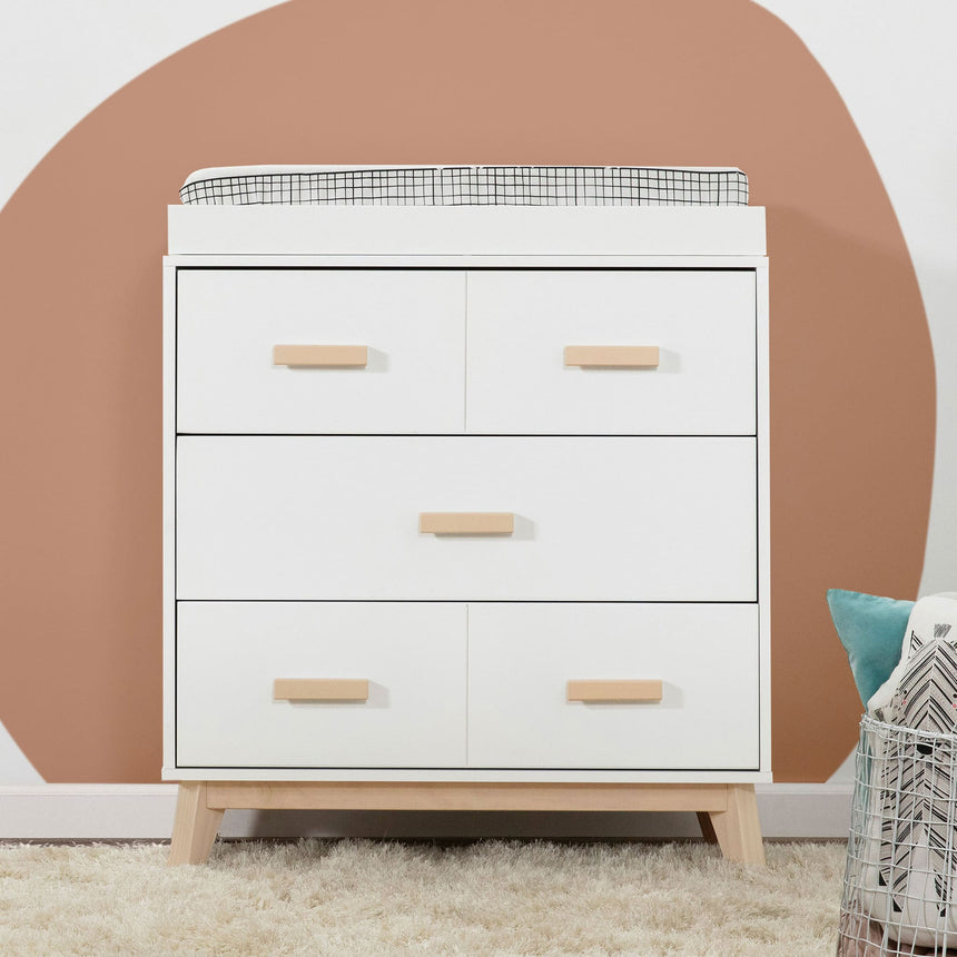 Meuble à Langer 3 Tiroirs Scoot - Blanc / Naturel Lavé-Babyletto-LET-M5823WNX-CLÉMENT