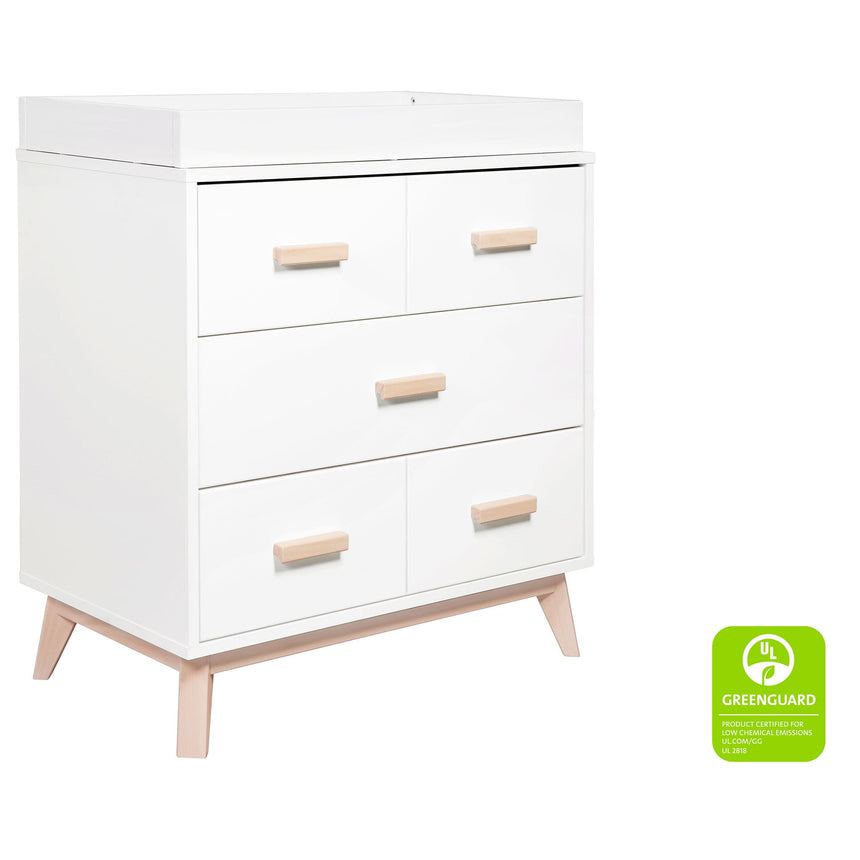 Meuble à Langer 3 Tiroirs Scoot - Blanc / Naturel Lavé-Babyletto-LET-M5823WNX-CLÉMENT