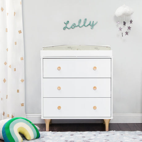 Meuble à Langer 3 Tiroirs avec Plateau Amovible Lolly - Blanc / Naturel-Babyletto-LET-M9023WN-CLÉMENT