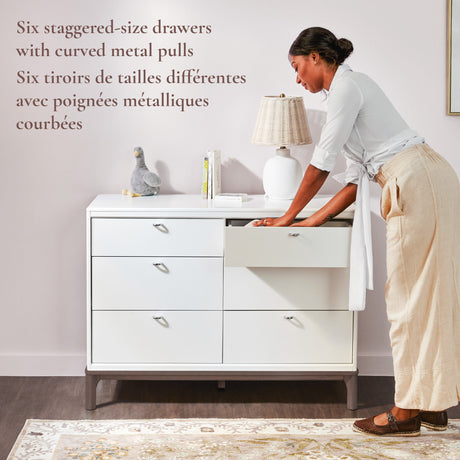 Commode 6 Tiroirs Laurel - Blanc/Noyer-Little Seeds-LIS-CG007TPCS-CLÉMENT