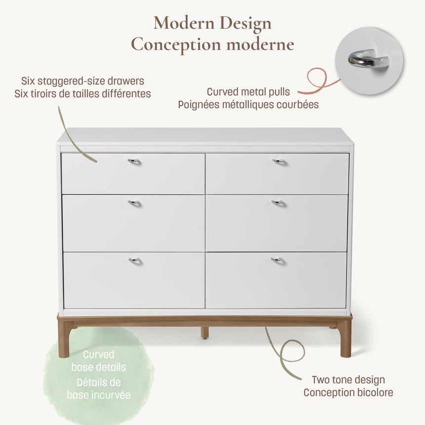 Commode 6 Tiroirs Laurel - Blanc/Noyer-Little Seeds-LIS-CG007TPCS-CLÉMENT