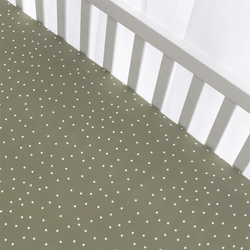 Drap Contour pour Lit de Bébé - Pois Olive-Living Textiles-LIV-101220-CLÉMENT