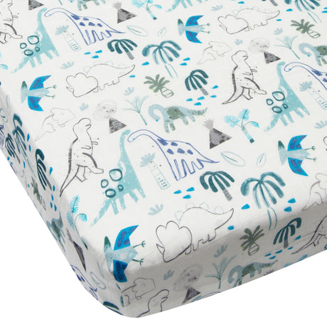 Drap Contour pour Lit de Bébé - Mousseline Bambou Dinosaures-Loulou Lollipop-LLP-CRIBDNO-CLÉMENT
