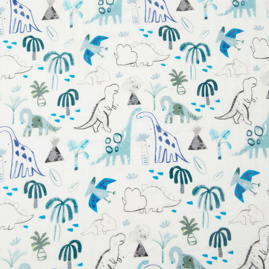 Drap Contour pour Lit de Bébé - Mousseline Bambou Dinosaures-Loulou Lollipop-LLP-CRIBDNO-CLÉMENT