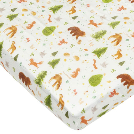 Drap Contour pour Lit de Bébé - Mousseline Bambou Amis de la Forêt-Loulou Lollipop-LLP-CRIBFORFDS-CLÉMENT