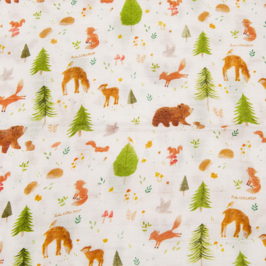 Drap Contour pour Lit de Bébé - Mousseline Bambou Amis de la Forêt-Loulou Lollipop-LLP-CRIBFORFDS-CLÉMENT
