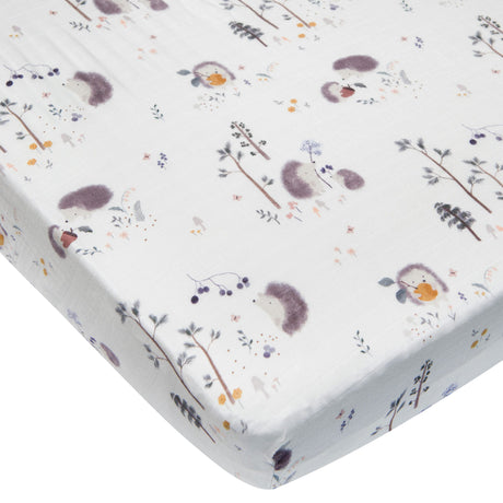 Drap Contour pour Lit de Bébé - Mousseline Bambou Hérissons-Loulou Lollipop-LLP-CRIBHGH-CLÉMENT