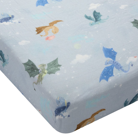 Drap Contour pour Lit de Bébé - Mousseline Bambou Dragons-Loulou Lollipop-LLP-CRIBMGD-CLÉMENT