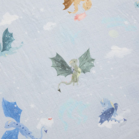 Drap Contour pour Lit de Bébé - Mousseline Bambou Dragons-Loulou Lollipop-LLP-CRIBMGD-CLÉMENT
