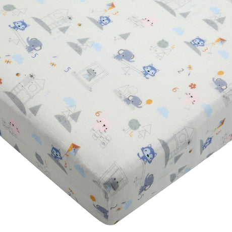 Drap Contour pour Lit de Bébé - Mousseline Bambou Mini mathématiciens-Loulou Lollipop-LLP-CRIBMML-CLÉMENT