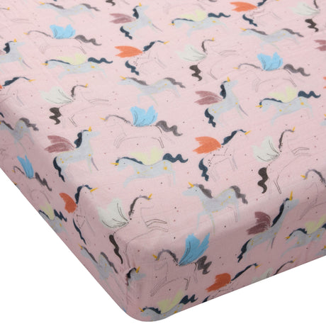 Drap Contour pour Lit de Bébé - Mousseline Bambou Licornes-Loulou Lollipop-LLP-CRIBUNB-CLÉMENT