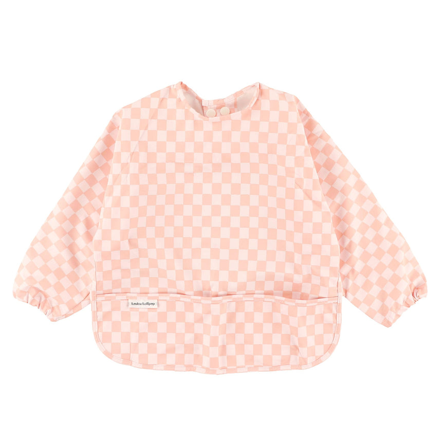 Bavoir Manches Longues Imperméable - Carreaux Rose-Loulou Lollipop-LLP-LSBIBPCB-CLÉMENT