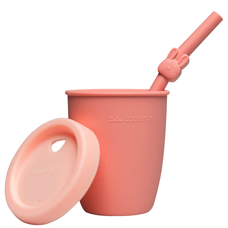 Gobelet en Silicone avec Couvercle et Paille - Lapin-Loulou Lollipop-LLP-TCUP-002-BPK-CLÉMENT