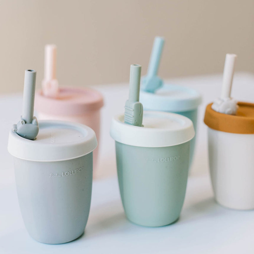 Gobelet en Silicone avec Couvercle et Paille - Lapin-Loulou Lollipop-LLP-TCUP-002-BPK-CLÉMENT