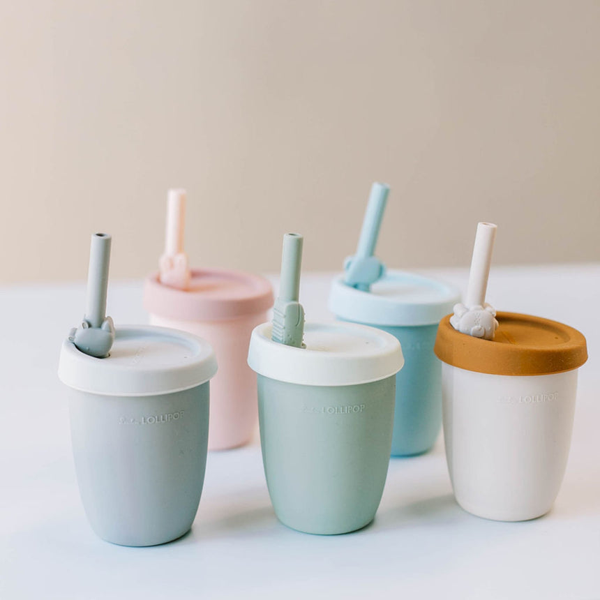 Gobelet en Silicone avec Couvercle et Paille - Lapin-Loulou Lollipop-LLP-TCUP-002-BPK-CLÉMENT