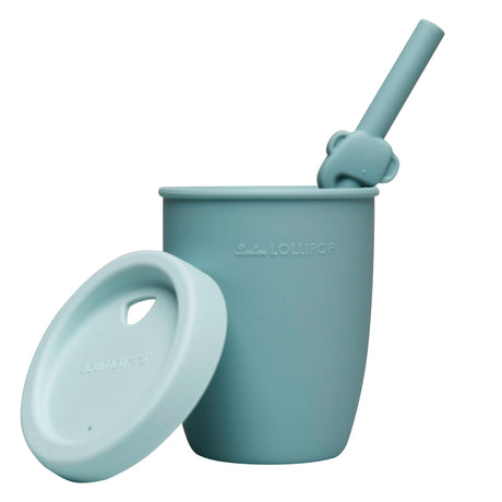 Gobelet en Silicone avec Couvercle et Paille - Éléphant-Loulou Lollipop-LLP-TCUP-003-BLU-CLÉMENT