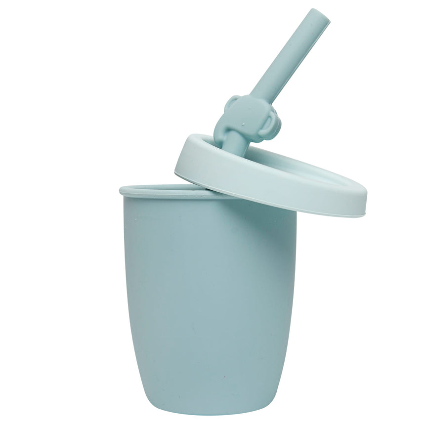 Gobelet en Silicone avec Couvercle et Paille - Éléphant-Loulou Lollipop-LLP-TCUP-003-BLU-CLÉMENT
