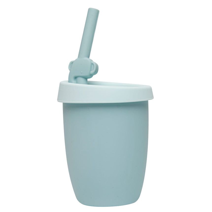 Gobelet en Silicone avec Couvercle et Paille - Éléphant-Loulou Lollipop-LLP-TCUP-003-BLU-CLÉMENT