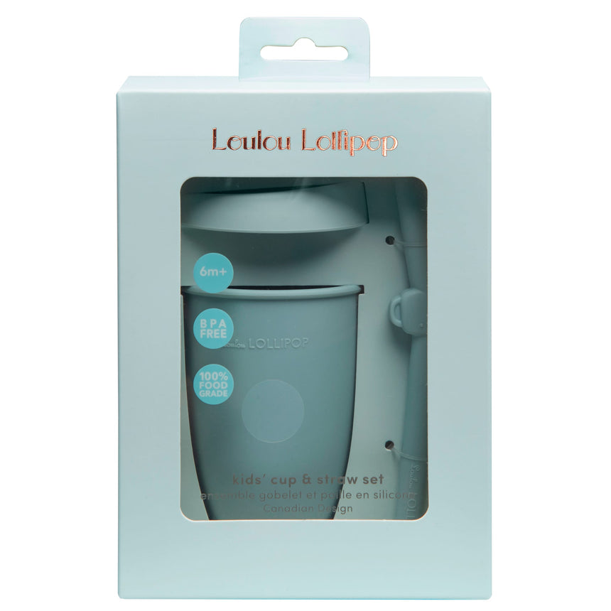 Gobelet en Silicone avec Couvercle et Paille - Éléphant-Loulou Lollipop-LLP-TCUP-003-BLU-CLÉMENT