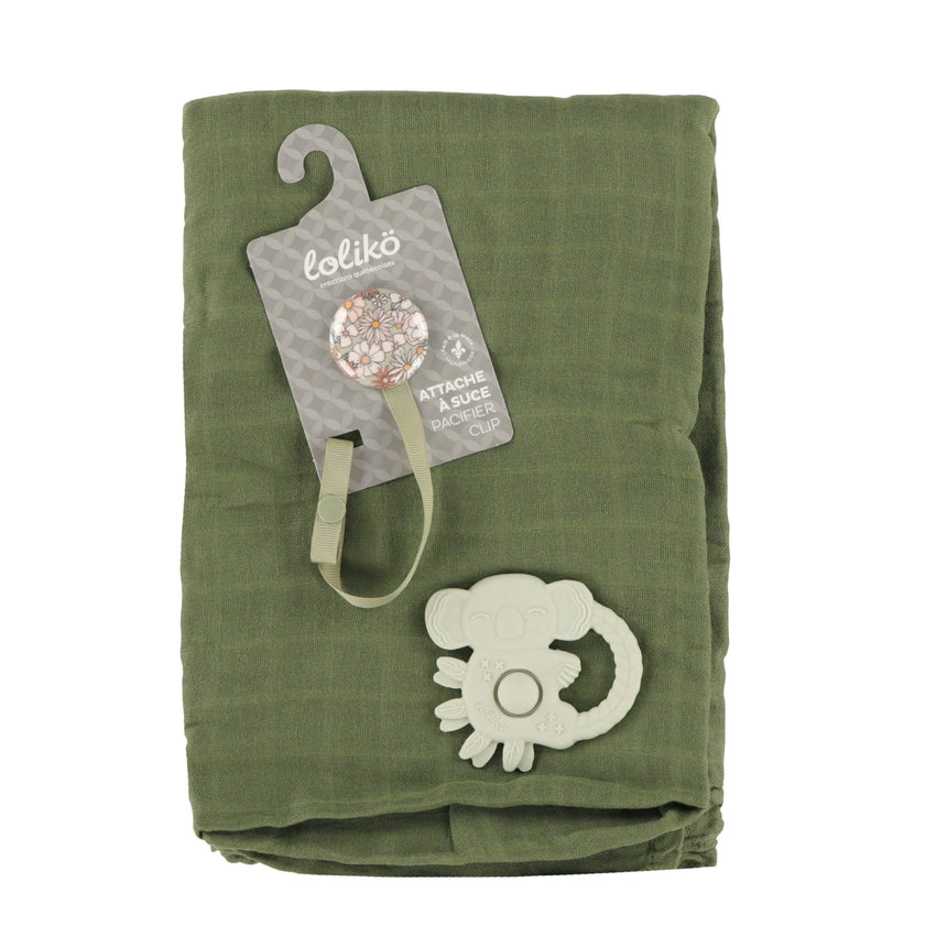 Ensemble Cadeau - Motif Fleurs Vertes Mousseline Verte-Loliko-LOL-EC1186-CLÉMENT