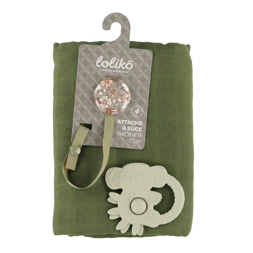 Ensemble Cadeau - Motif Fleurs Vertes Mousseline Verte-Loliko-LOL-EC1186-CLÉMENT