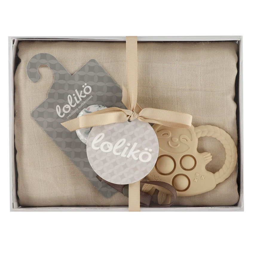 Ensemble Cadeau - motif Eucalyptus Mousseline Beige-Loliko-LOL-EC1263-CLÉMENT