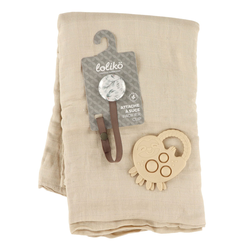 Ensemble Cadeau - motif Eucalyptus Mousseline Beige-Loliko-LOL-EC1263-CLÉMENT