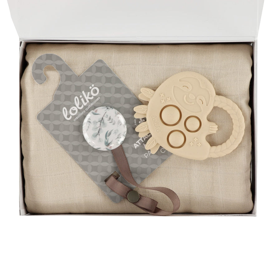 Ensemble Cadeau - motif Eucalyptus Mousseline Beige-Loliko-LOL-EC1263-CLÉMENT