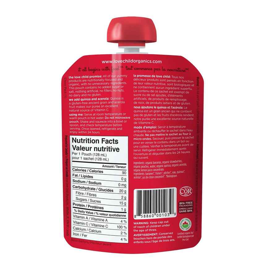 Purée Bio - Superblends - Bananes, Fraises et Pêches ( À partir de 6 mois )-Love Child Organics-LOV-LOVPU037-CLÉMENT