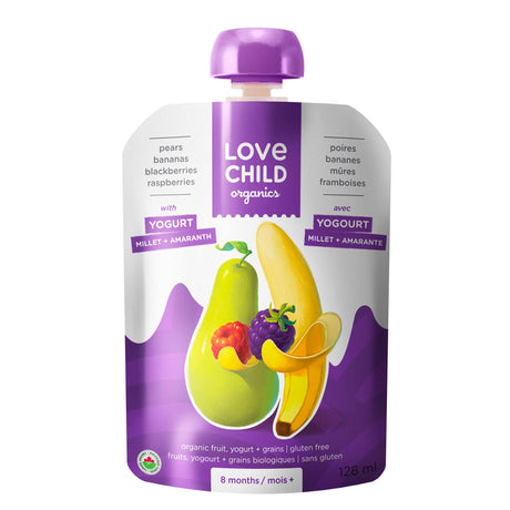 Purée Bio- Power Yo'rridge- Poires, Bananes, Mures, Framboises et Yogourt ( À partir de 6 mois )-Love Child Organics-LOV-LOVPY001-CLÉMENT