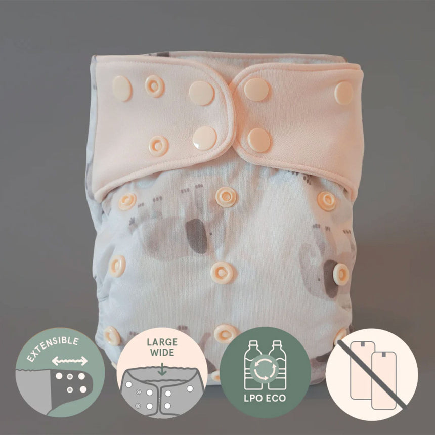 Couche Lavable Évolution 10-35lb - Éléphants-La Petite Ourse-LP3-C-NS-ELEPHA-CLÉMENT
