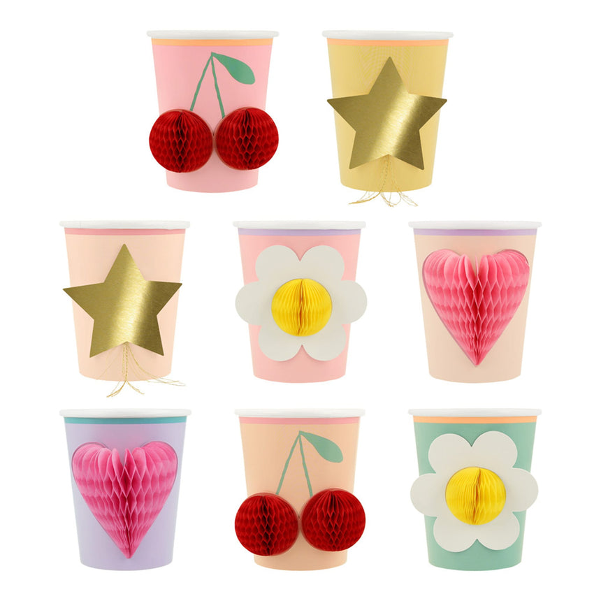 Verres de Carton Motifs Assortis Fleurs Icônes (8)-Meri Meri-MME-275513-CLÉMENT