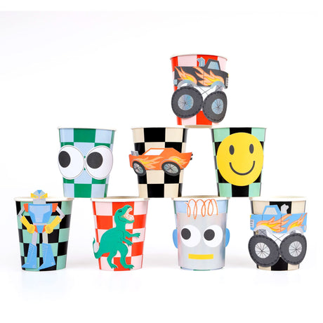 Verres de Carton (8) - Rétro Dinosaure-Meri Meri-MME-287394-CLÉMENT