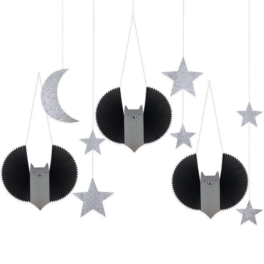 Grandes décorations d’Halloween suspendues : chauve-souris, étoiles et lune (x 7)-Meri Meri-MME-303891-CLÉMENT