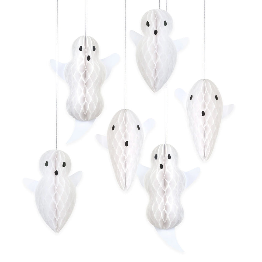Décorations de fantômes suspendues en papier alvéolé (x 6)-Meri Meri-MME-303936-CLÉMENT