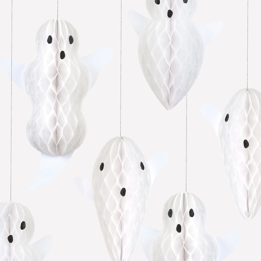 Décorations de fantômes suspendues en papier alvéolé (x 6)-Meri Meri-MME-303936-CLÉMENT