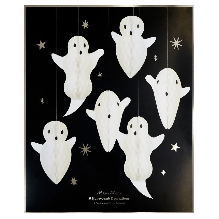 Décorations de fantômes suspendues en papier alvéolé (x 6)-Meri Meri-MME-303936-CLÉMENT