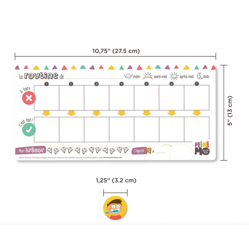 Calendrier Ma routine quotidienne – 25 aimants + 2 tableaux + 1 marqueur-Minimo-MMO-FRRQ-0025T-CLÉMENT