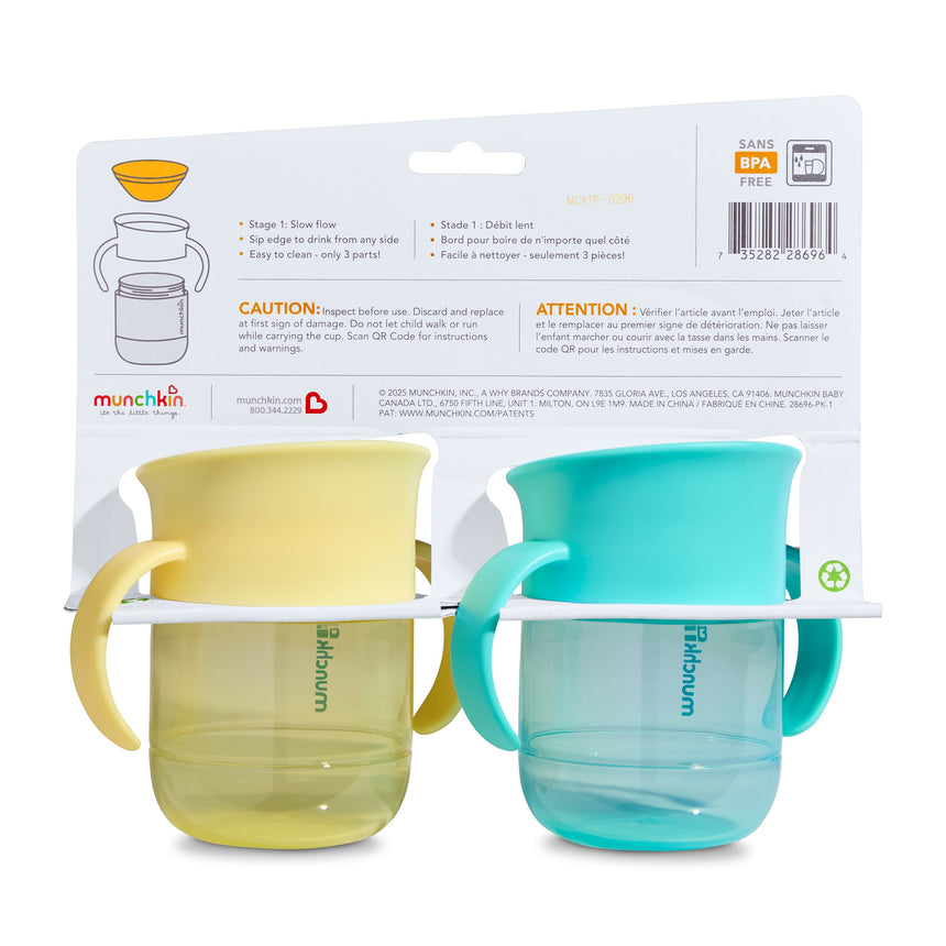 Tasse Gobelet d’Apprentissage Miracle 360° 7 oz (2) - Bleu/Jaune-Munchkin-MUN-28696P-CLÉMENT
