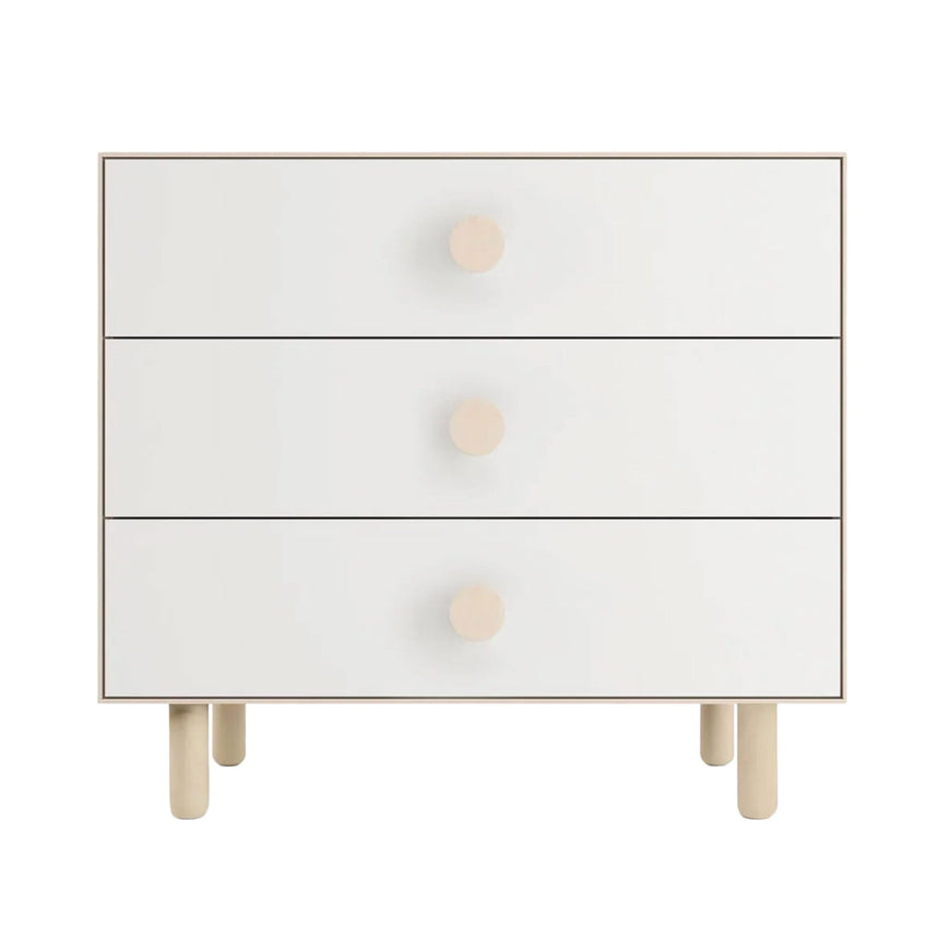 Commode 3 Tiroirs Dot - Blanc/ Naturel-Oeuf-OEU-1M3D-D-01-CLÉMENT