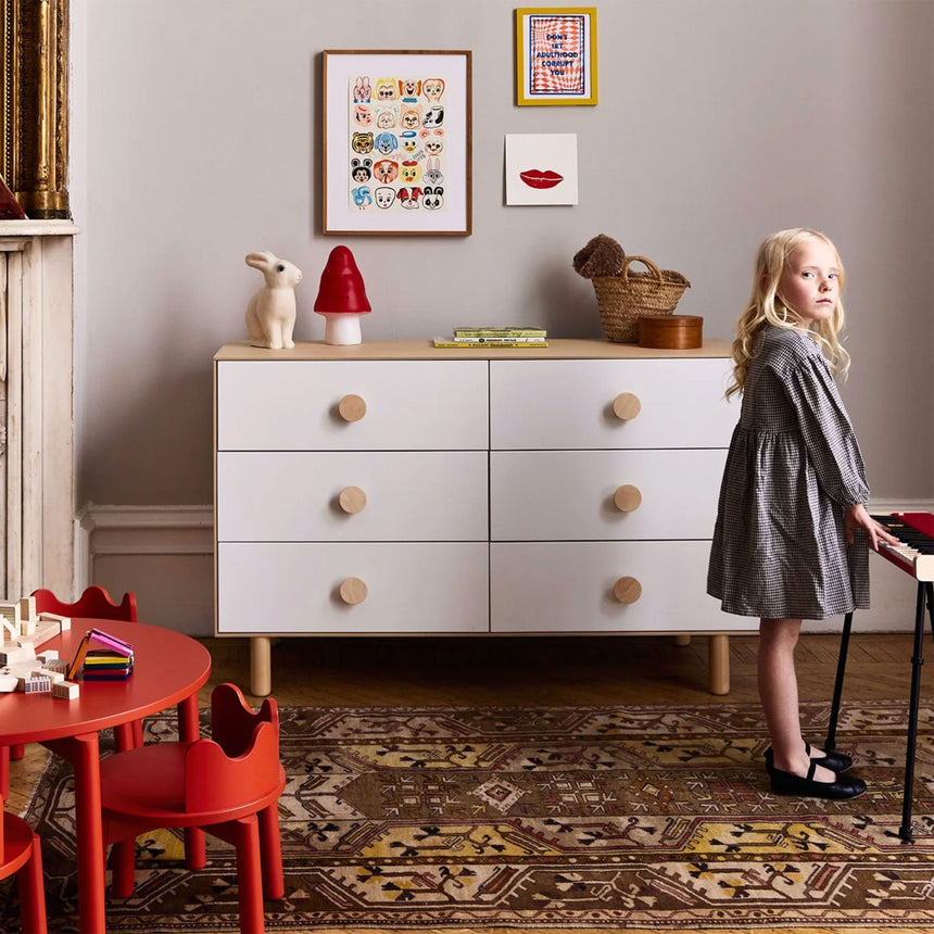 Commode 6 Tiroirs Dot - Blanc/ Naturel-Oeuf-OEU-1M6D-D-01-CLÉMENT