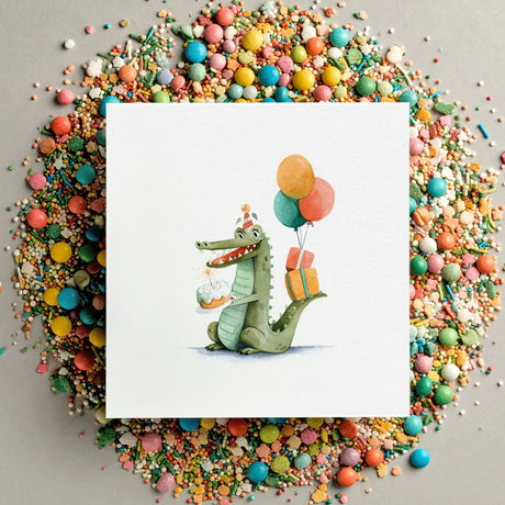 Mini Carte de Souhait de Fête - Rocco le Crocodile-Mimosa Design-OSA-MIN-1064-CLÉMENT