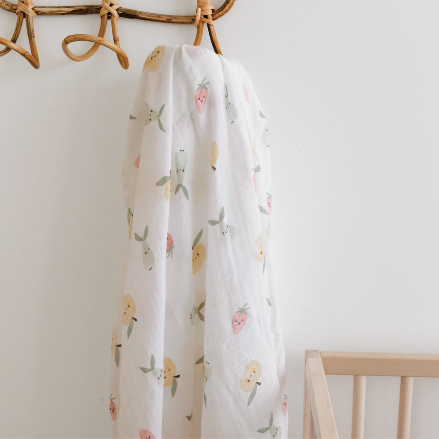Couverture Mousseline Fruits-Perlimpinpin-PER-MS35A-FR-CLÉMENT