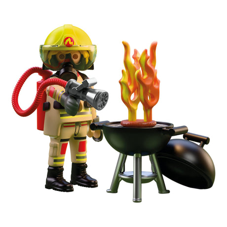 Pompier et barbecue en feu Spécial +-Playmobil-PLM-72149-CLÉMENT