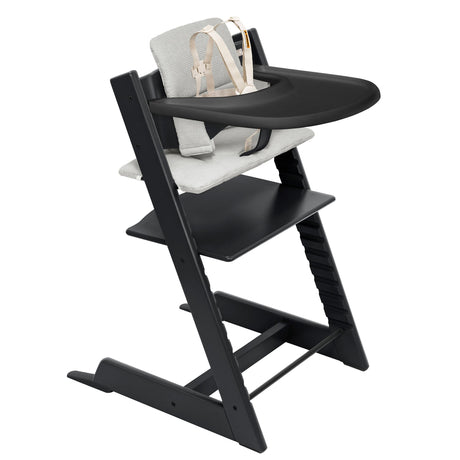 Chaise Haute Tripp Trapp® V2 + Coussin Gris avec Cabaret Stokke® - Noir-Stokke-SKK-661700-CLÉMENT
