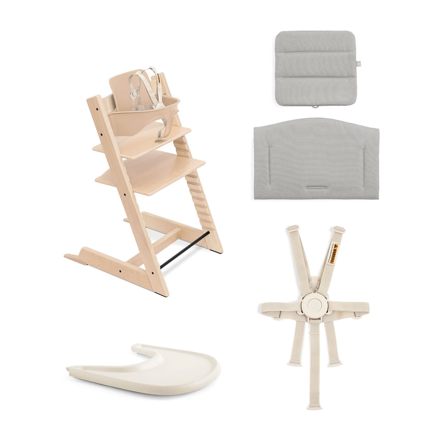 Chaise Haute Tripp Trapp® V2 Naturel + Coussin Gris avec Cabaret Stokke® Vanille-Stokke-SKK-706500-CLÉMENT